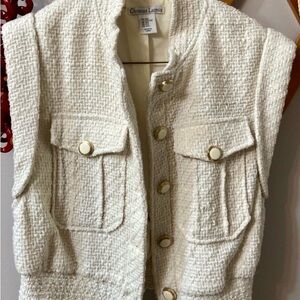 CHRISTIAN LACROIX - Chic Designer Cream Tweed Sleeveless Jacket